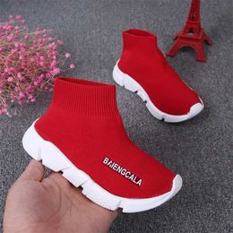 Çocuk Nefes Uçan Çorap Ayakkabı Çocuk Erkek Kız Siyah Kırmızı Rahat Ayakkabılar Spor Koşu Yürüyüş Sneakers Ayakkabı 211025