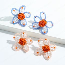 2021 Fashion Transparent Colorful Acrylic Resin Beaded Flower Stud Earrings for Women Girls Wedding Boho Jewelry