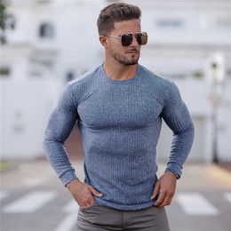 Spring Fashion O-neck Sweaters Men Strips Knitted Pullovers Solid Casual Sweater Male Autumn Slim Fit Knitwear Clothing 210909