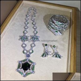 Earrings & Necklace Jewellery Sets Brand Fine Custom For Women Fan Wedding Green Crystal Party Set Big Design Banquet Neckacle Drop Delivery 2