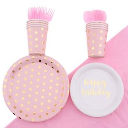 Disposable Dinnerware Bronzing Series Birthday Party Decorations Kids Wedding Decoration Supplies Paper Tray Cup Fork Spoon