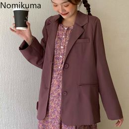 Nomikuma Spring Arrival Vintage Fashion Blazer Women Solid Colour Single Breasted Long Sleeve Korean Jackets Tops 3a400 210514