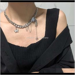 Necklaces & Pendants Jewellery Drop Delivery 2021 Ins Butterfly Rhinestone Pendant Titanium Steel Necklace Designed By Japanese And Korean Fans