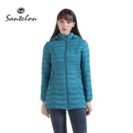 SANTELON Women Long Ultralight Padded Jacket With Hood Lady Winter Slim Coat Female Cotton Warm Parka Clothing S20003 210923