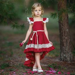 Summer Baby Girls Dresses Kids Ruffle Sleeves Cotton Lace Dress Fashion Girls Clothing 1290 B3