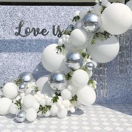 101pcs Silver 4D White Balloons Garland Silver Confetti Balloon Arch Birthday Baby Shower Wedding Anniversary Party Decorations 211216