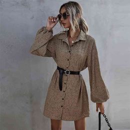 Fashion Women's Casual Lantern Sleeve print leopard A-Line Vintage Puff Dress Autumn Winter mini Women clothes 210508