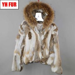 Brand Women Genuine Real Rabbit Fur Coat Lady Winter Warm Real Rabbit Fur Jacket Natural Colour Real Rabbit Fur Overcoat 210927