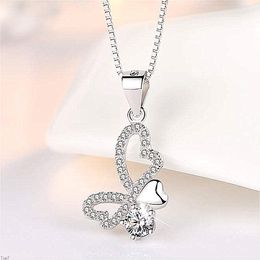 Crystal Womens Necklaces Pendant Silver Butterfly Love Diamond collarbone chain butterfly simple beautiful gold Plated