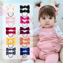 Ins 10 Colors Solid Color Hair Accessories Baby Girl Pleuche Bow Hairbands party Decoration Birthday Gift