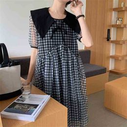 French Black Vintage Patchwork Plaid Slim Princess Party Geometric Casual All Match Femme Chic Long Dresses Vestidos 210525