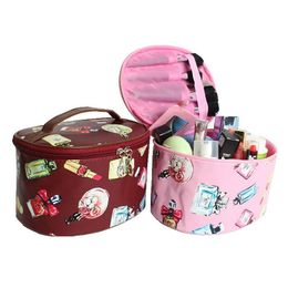 Large Capacity Cosmetic Storage Bag With Mirror Women Makeup Organizer Travel Toiletry Bags Waterproof Portable Bucket Pink & Cases