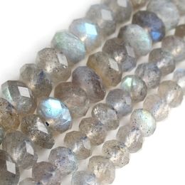 Natural Faceted Grey Labradorite Stone Rondelle Spacer Loose Beads for Jewellery Making 3x5mm 4x7mm Diy Bracelet Necklace 15 Inch