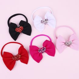 Baby Girls Nylon Headbands Heart Bow Hairband Solid Colour Kids Toddler Valentine's Day Elastic Sequin Bowknot Headband WKHA33