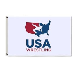 USA Wrestling Logo White Flag For Wrestlin g Season Vivid Color UV Fade Resistant Outdoor Double Stitched Decoration Banner 90x150cm Sports Digital Print Wholesale