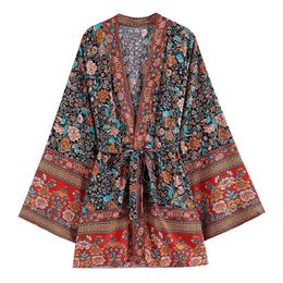 Curve Plu Boho Cover Ups Oversize Bohemian 100% Cotton Kimono Sashes Hippie Blusas Chic Ethnic Tops 210722