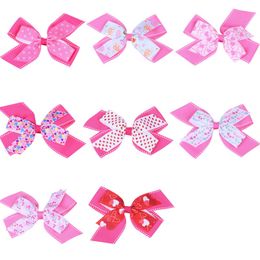 Baby Girls Hair Bows Alligator Clips Hairpins Children Printing Love Heart Ribbon 5 Inch Bowknot Headwear Accessories HC173