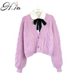 Women Chic Short Style Crop Knit Cardigans V neck Long Sleeve Twisted Sweater Poncho Lantern Coat 210430