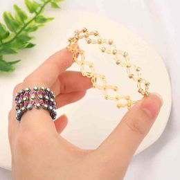 1Pc 2 In 1 Magic Crystal Retractable Adjustable Deformation Folding Ring Bangle Women Fashion Jewellery Gift 2021