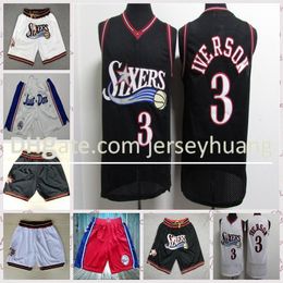 2021 Vintage Men Retro Classic Basketball Jersey Allen#132;3#132;Iverson Breathable shorts Black blue white