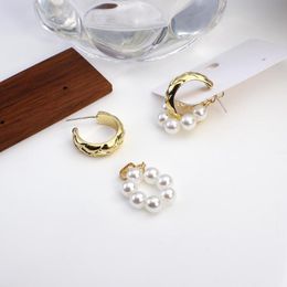 Double Circle Genuine Freshwater Pearl Hoop Earrings Layered Small Hoops Earring Delicate Cute For Women Dangle & Chandelier