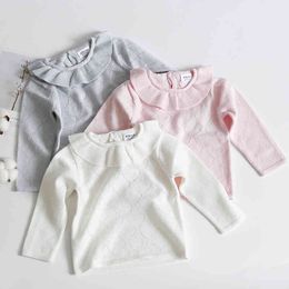 Autumn Winter Baby Girl Long Sleeve Lotus Leaf Collar Knitted Sweater Boys Girls Sweaters For Kids 210429