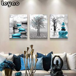 Blue Stone Abstract Tree Painting Full Square Round Diamond Embroidery Triptych Scenery Rhinestone Mosaic Manual Hobby
