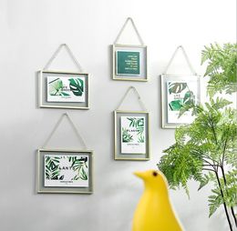 DIY Hanging Gold Frame Leaf Art Metal Chain Wall Glass Picture for Photo Flower Specimen Dried Plant 4x4 4x6 5x7