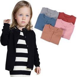 Baby Children Clothing Boys Girls Candy Colour Knitted Cardigan Sweater Kids Spring Autumn Cotton Outer Wear Sweater Cardigan 211106