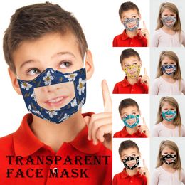 Fashion Kids Lip Language Masks Respirator Children Printed PET Clear Mouth Cover Washable Visible Face Masks Designer Masks