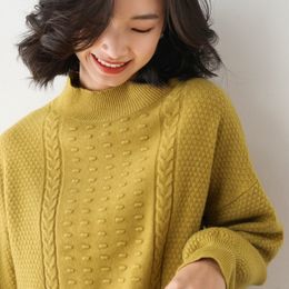 Johnature Women Vintage Pullover Sweaters Turtleneck Patchwork Loose Autumn Solid Colour Female Knitted Blend Sweaters 210521