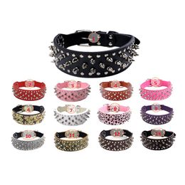 Rivet Dog Collars Leashes Pets Anti Biting Double Deck PU Collar Break Proof Cool Camouflage Leopard Print 22xy Q2