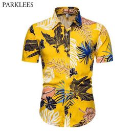 Floral Printed Men Summer Hawaiian Shirts Casual Mens Clothing Flower Leaf Print Men Shirts Holiday Beach Shirts for Men 210524