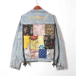 Autumn Women's Windbreaker Big Pocket Embroidery Denim Jacket Fashion Single Breasted Sequin Jean Women 210531