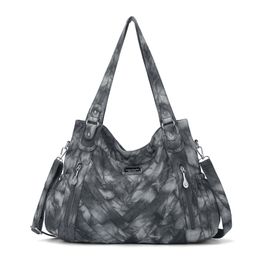 Smoke grey tie dye ink style shoulder bag soft leather large capacity Unisex cross body bags cool fashion handbag