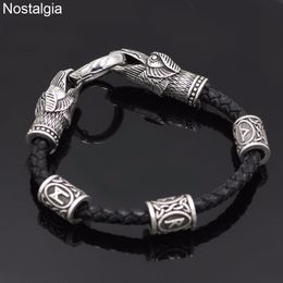 Nostalgia Odins Raven Leather Viking Bracelet Accesorios Vikingos Scandinavian Runic Rune Bead Custom Norse Jewellery