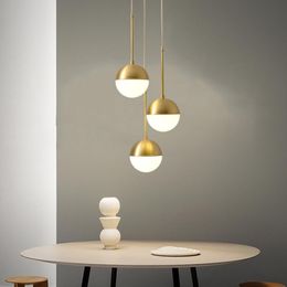 Pendant Lamps Nordic Brass Glass Lights Modern Half Round Full Copper Bedroom Dining Kitchen Fixtures Cafe Restaurant Industrial Lamp