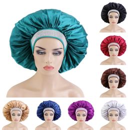 Extra Large Satin Hot Drilling Night Sleep Hats Wide Elastic Band Hair Care Cap Soft Premium Pure Color Women's Beauty Bonnet