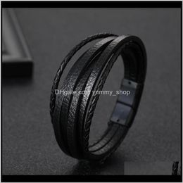 multi strand clasps wholesale UK - European And American Mens Vintage Magnetic Clasp Multi Layer Rope Weaving Jshuy Beaded Strands L85J3