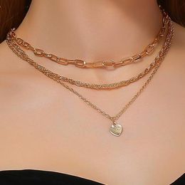 Pendant Necklaces Vintage 3-layer Heart Necklace Gold Color Chain Choker for Women Jewelry Pendants Colar Kolye Colares