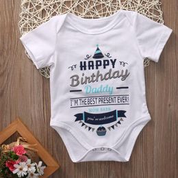 Rompers Happy Birthday Daddy I'm The Present Ever Mom Says Born Baby Romper Costume Short Sleeve Jumpsuit For Girls Boy Clothes