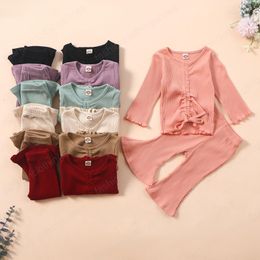 Baby Clothing Sets Toddler Girl Flare Sleeve+Solid Colour Bell-bottom Pants Outfit Kids Girls Clothes Summer Outfits 2Pcs/Set