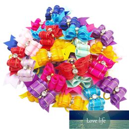 dog hair bows clips Canada - Dog Hair Bows Pet Puppy Cat Bowknot Cat Rubber Band Hair Clips Pet Grooming Products Dog Accessories 20pcs Mixed Colors