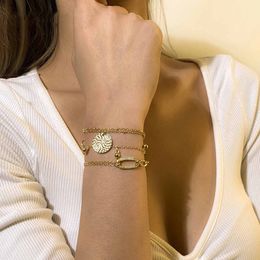3Pcs/Set Bohemian Gold Colour Chain Link Bracelets For Women Fashion Geometric Coin Pendant Bracelets Bangles Punk Tassel Jewellery