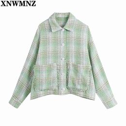 Women textured Cheque overshirt Ladies long sleeves Plaid Loose Shirt Jackets Coats Female Street Jakcket Outerwear Top 210520