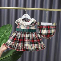 Girls Spanish Baby Dress with Pants Children Lolita Princess Ball Gown Toddler Vintage Plaid Dresses Infant Birthday Vestidos 210615