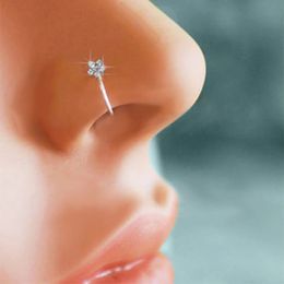 Men Women Fake Crystal Plum Nose NO Piercing Body Jewellery Floral Nose Hoop Nostril Nose Ring Tiny Flower Helix Cartilage Ring