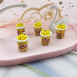 MuhNa 10pcs Cute Mini Popcorn Resin Charms Simulated Food Pendant For Jewellery Making Diy Earring Keychain Floating Charm Craft