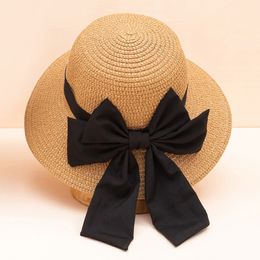 Summer Children Bow Ribbon Straw Hat Kids Girls Beach Fisherman Girls Grass Braid Hats Shade Breathable Sunscreen Cap Caps M4034