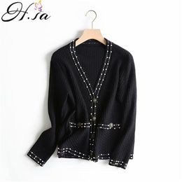 Women Sweater Cardigans V neck Button Up Knit Ponchoes and Silver Beading Elegant Formal Female Cardigan 210430